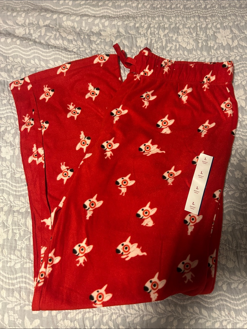 Adult Red Fleece Pajama Pants with Target Inc Mascot Print